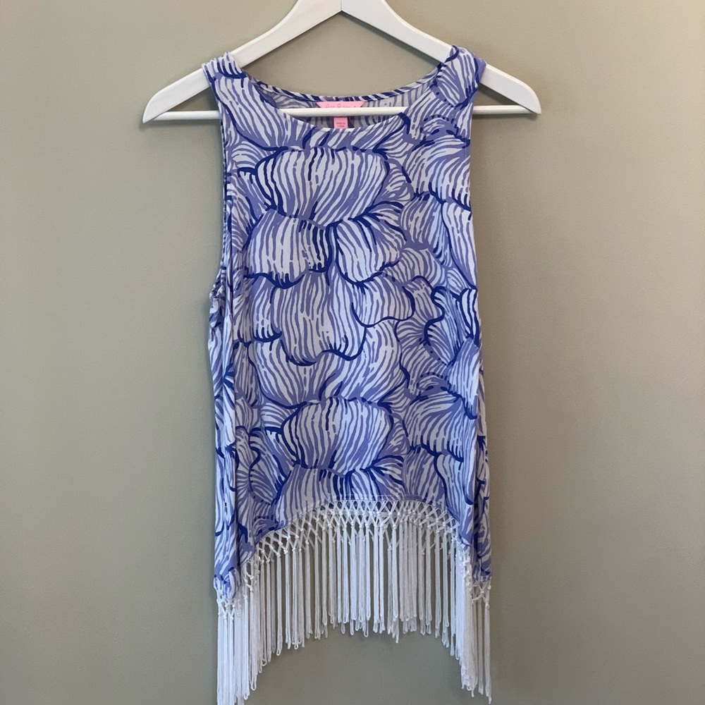 Lilly Pulitzer Fringe Tank top Blue Shells - Size 4 - Part of Matching Set